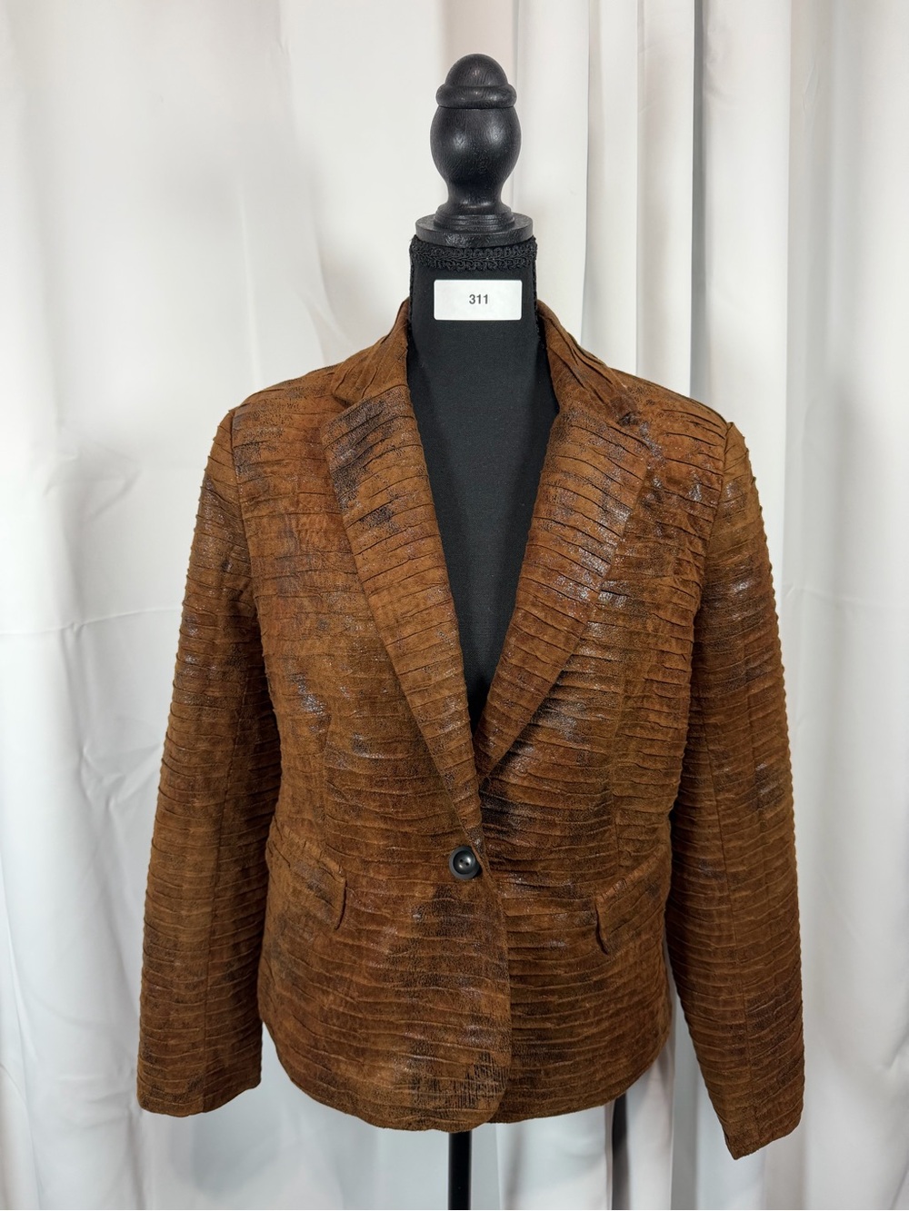 Toni Morgan Womens Small Brown Faux Suede Distressed Textured Blazer Jacket